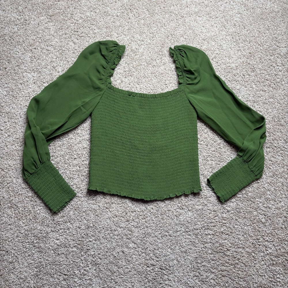 Reformation Pinto Smocked Square Neck Long Sleeve